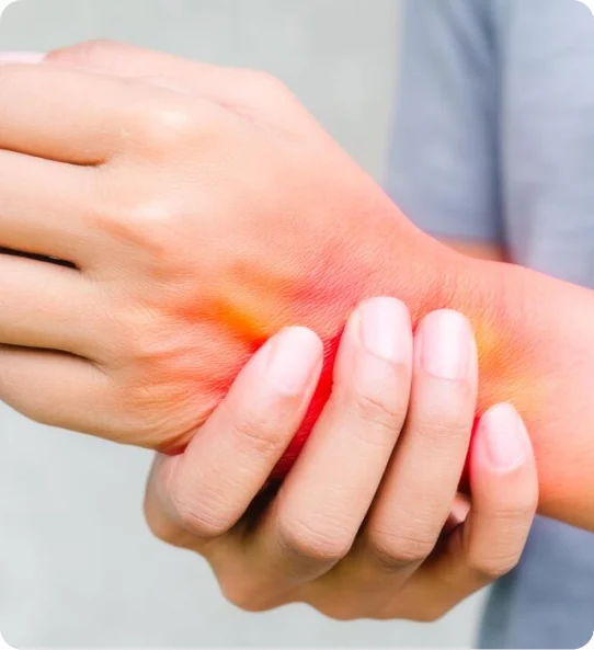 Inflamed wrist highlighted in red